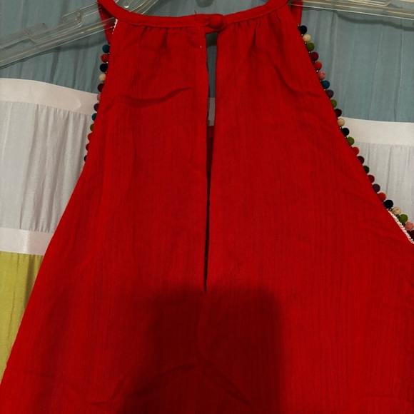 The Vanity Room Beaded & Pompom Trim Sleeveless Red Sz Medium - Picture 7 of 8